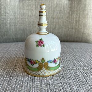 Vintage Dresden Table Bell with flowers and gold detail, Rare, 1902 SP marking